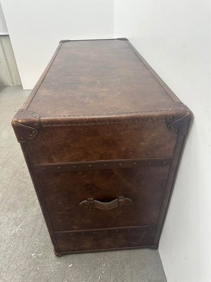 Restoration Hardware Leather Mayfair Steamer Trunk 3 Drawer Desk