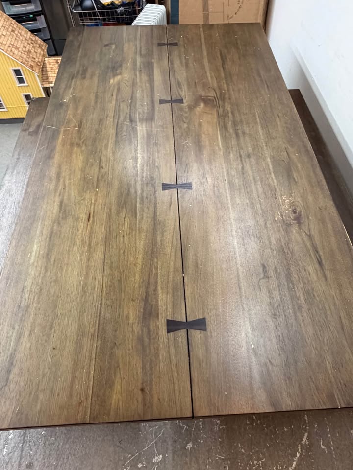 Rustic Wood Dining Table with Two Benches
