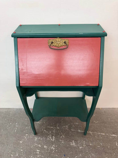 Vintage Green and Red Drop-Front Secretary Desk