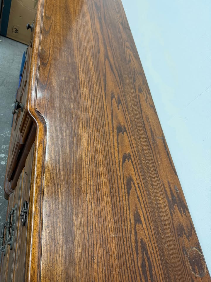 Matching Vintage Oak Bedroom Set: Dresser with Tri-Fold Mirror and Tall Chest