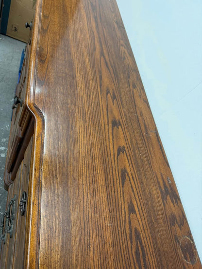 Matching Vintage Oak Bedroom Set: Dresser with Tri-Fold Mirror and Tall Chest