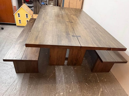 Rustic Wood Dining Table with Two Benches