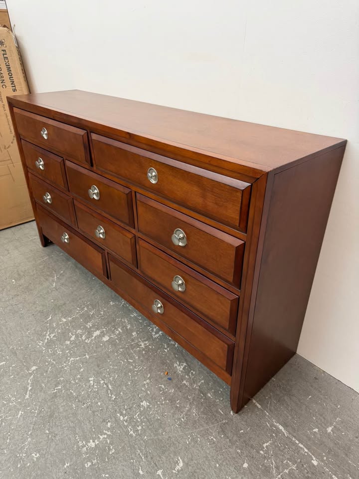 10-Drawer Wood Dresser with Silver Knobs