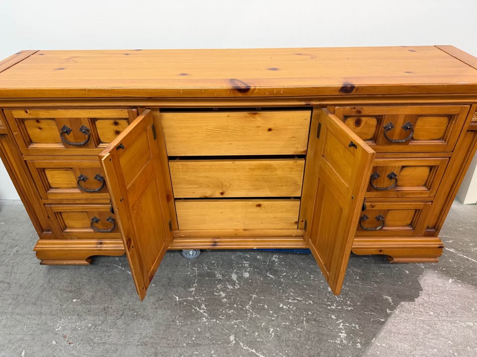Ornate Carved Pine Wood Dresser Sideboard
