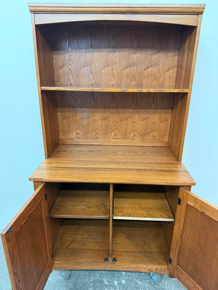Oak Finish Wooden Hutch Cabinet