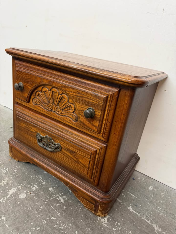 Matching Vintage Oak Bedroom Set: Dresser with Tri-Fold Mirror and Tall Chest