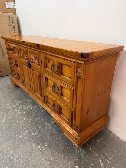 Ornate Carved Pine Wood Dresser Sideboard