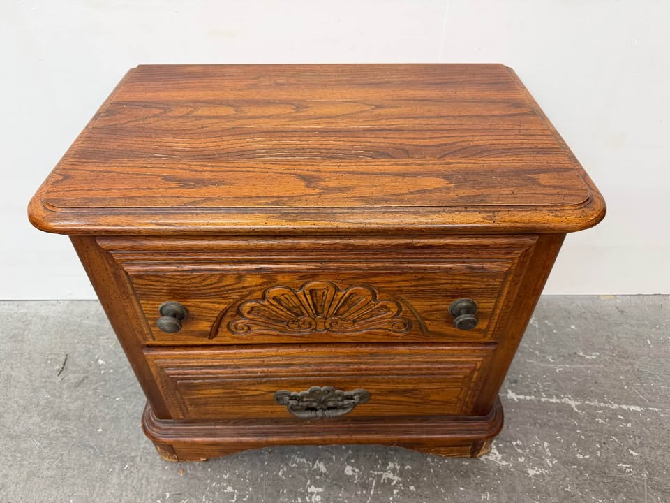 Matching Vintage Oak Bedroom Set: Dresser with Tri-Fold Mirror and Tall Chest