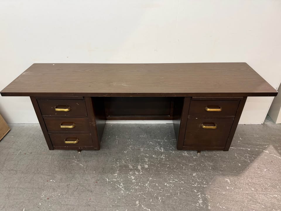 Vintage Wooden Double Pedestal Executive Desk
