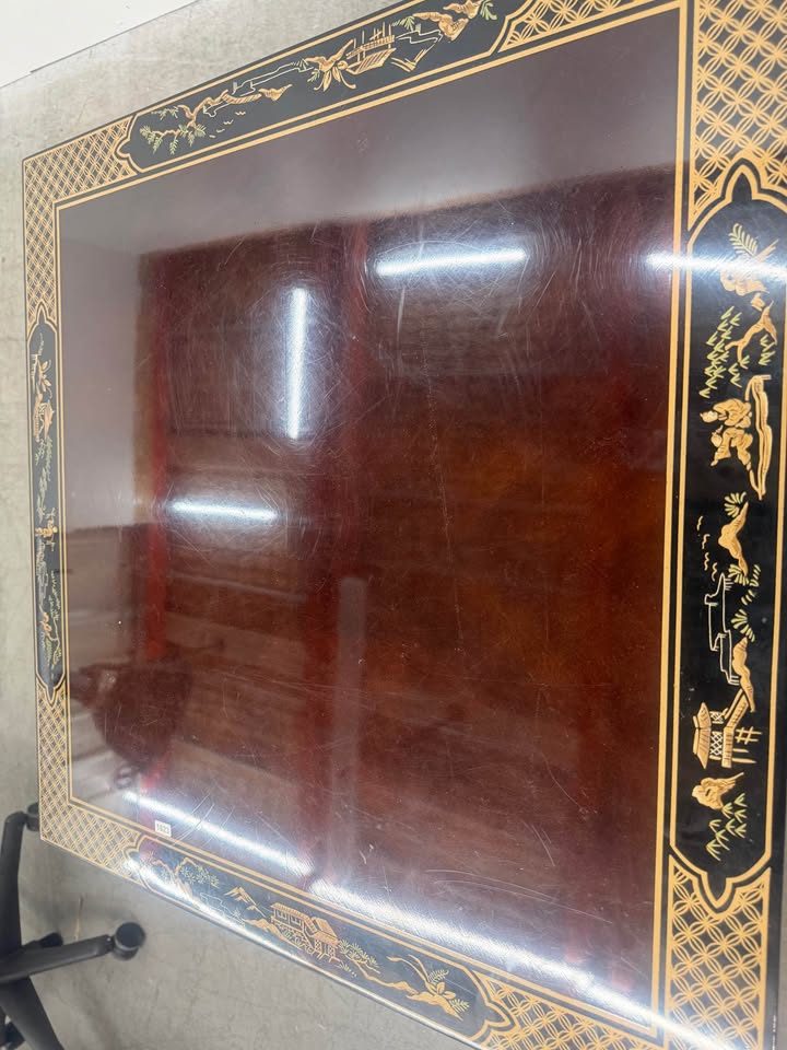 Drexel Furniture Bookmatched Walnut Asian Chinoiserie Table