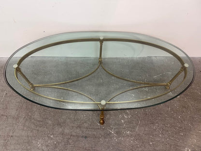 1980s Labarge MCM Brass Base and Oval Glass Top