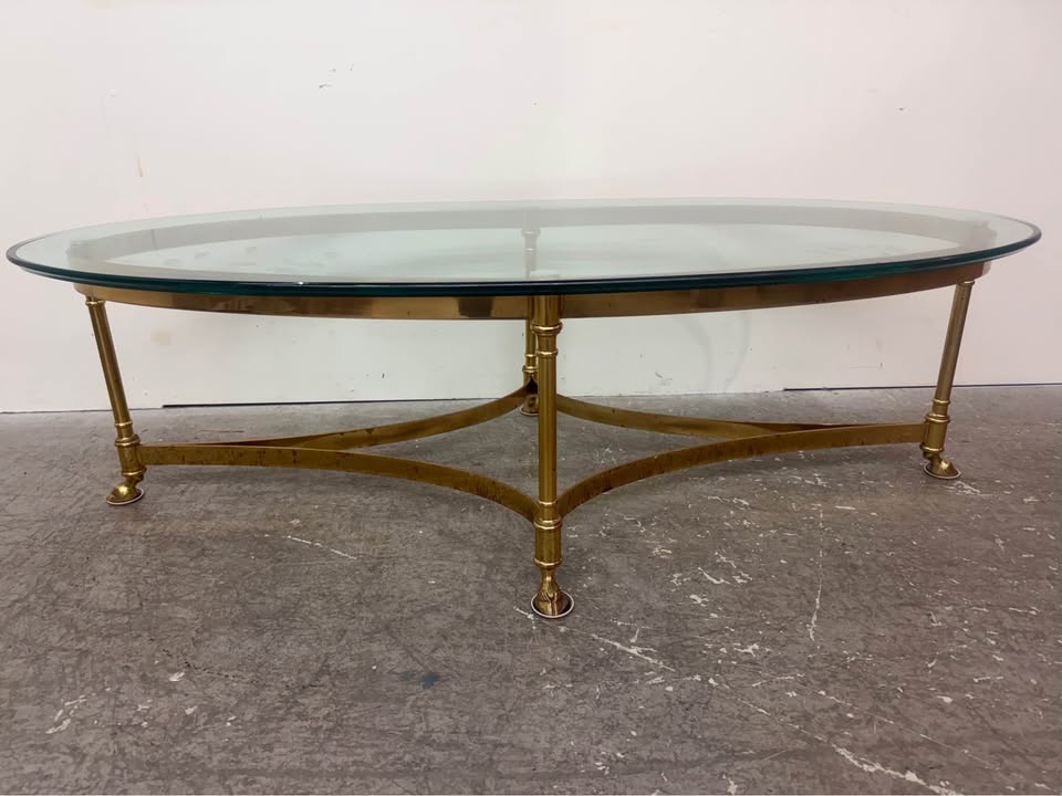 1980s Labarge MCM Brass Base and Oval Glass Top