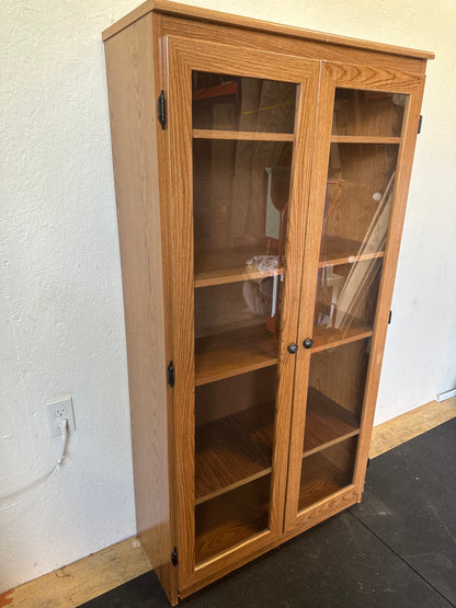 Glass Front Oak Display Cabinet Book Shelf #0479