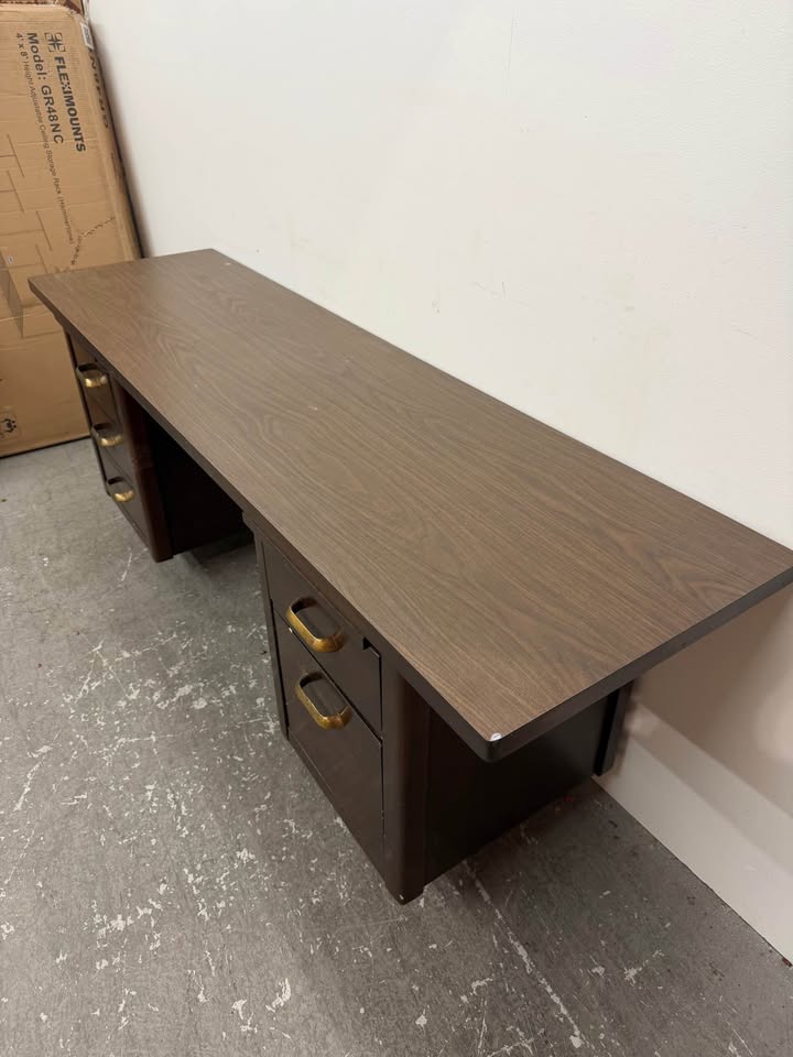 Vintage Wooden Double Pedestal Executive Desk