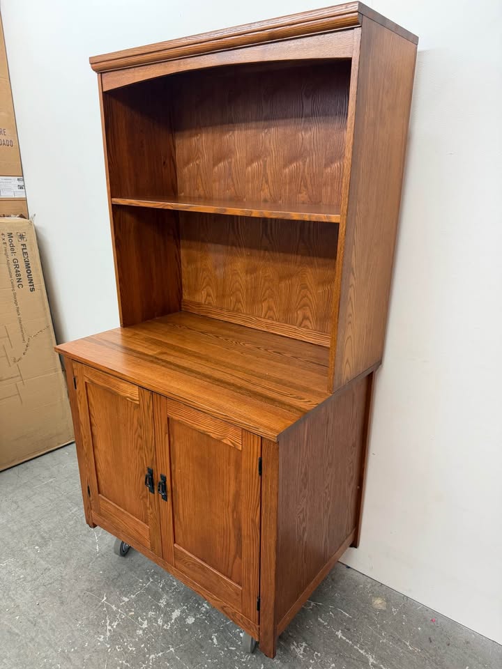 Oak Finish Wooden Hutch Cabinet