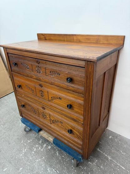 Antique Carved Wood 3-Drawer Dresser