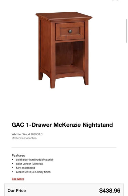 (New) Whittier Wood Cherry 1 Drawer Mackenzie Nightstand