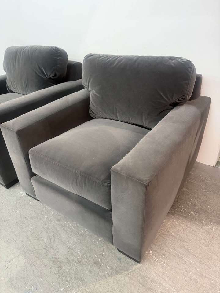 Pair of Rowe Furniture Grey Suede Armchairs