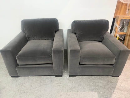 Pair of Rowe Furniture Grey Suede Armchairs