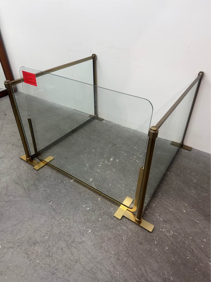 3 Piece Brass /Glass Fireplace Screen