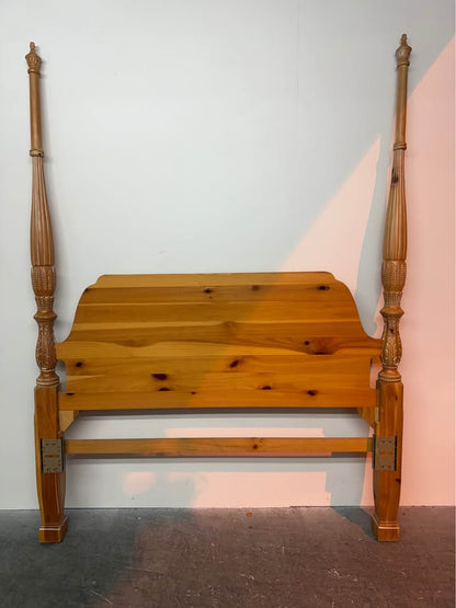 Vintage Rustic Queen Carved Pine Post Platform Bed