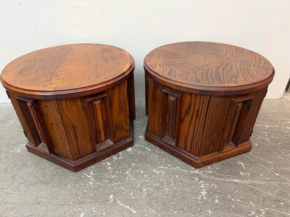 Pair of Vintage Mid-Century Modern Wood Drum End Tables