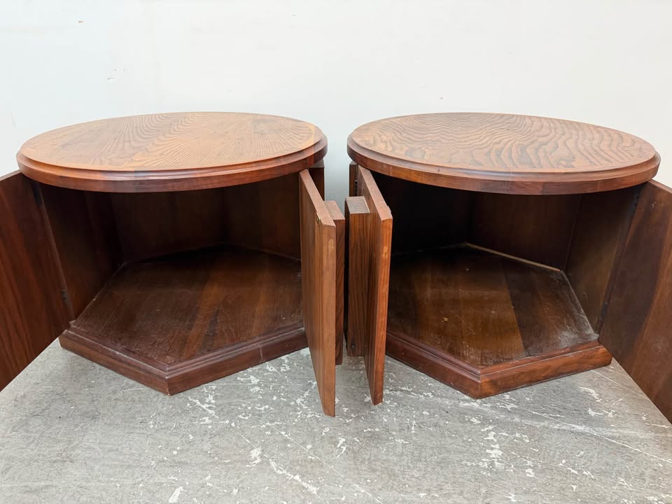Pair of Vintage Mid-Century Modern Wood Drum End Tables
