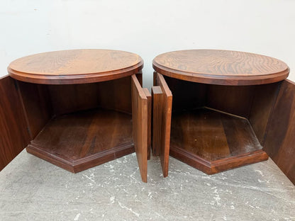 Pair of Vintage Mid-Century Modern Wood Drum End Tables