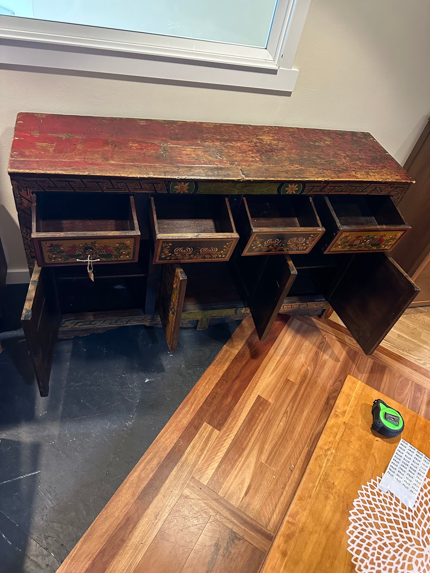 Tibetan 19th or Early 20th century Polychrome Handpainted Credenza