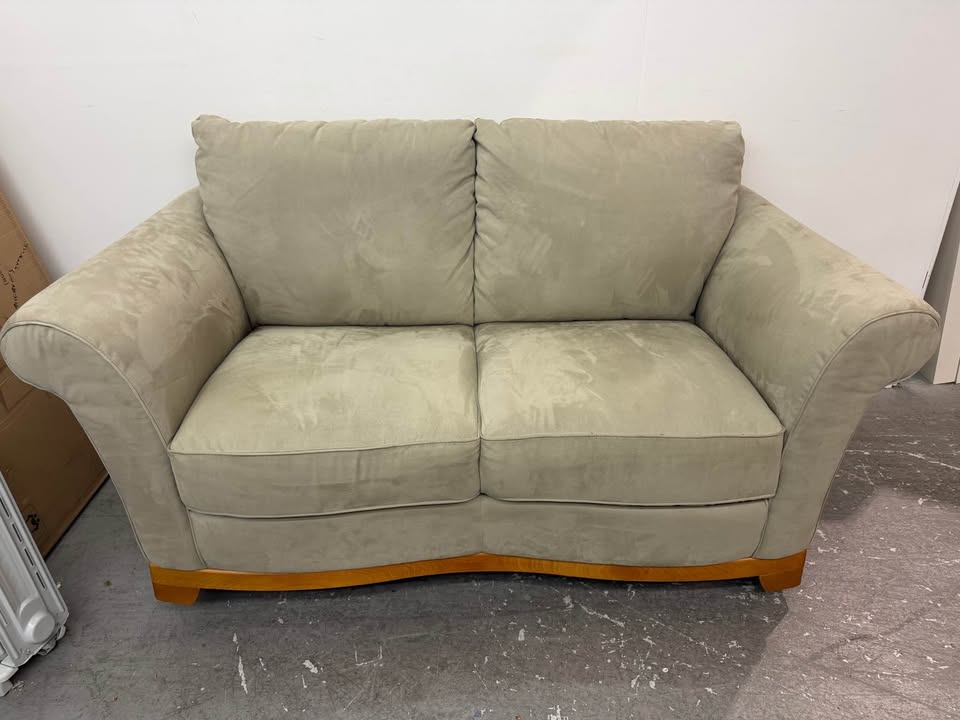 Sage Green Microfiber Loveseat with Wood Base #2312