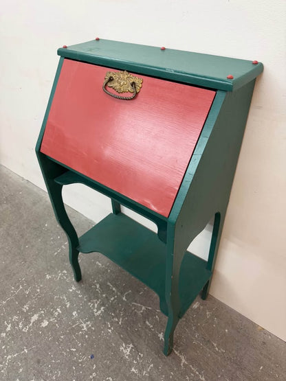 Vintage Green and Red Drop-Front Secretary Desk #2275