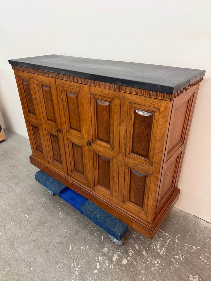 Vintage Henredon Wooden Sideboard with Stone Top #2206