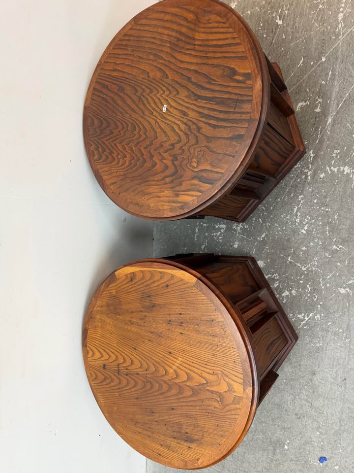 Pair of Vintage Mid-Century Modern Wood Drum End Tables #2343