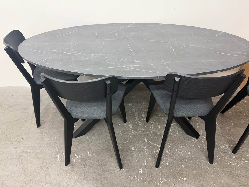 Modern Oval Faux Marble Dining Table with 5 Chairs #2424