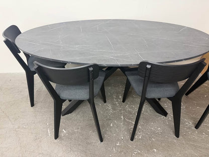 Modern Oval Faux Marble Dining Table with 5 Chairs #2424