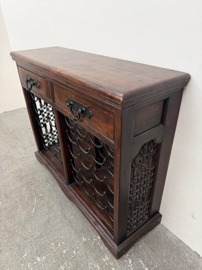 Rustic Wood and Iron Wine Rack Cabinet #2426