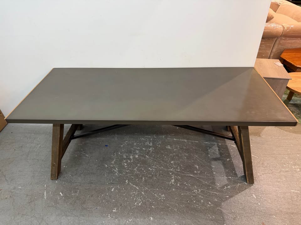Rustic Style Metal Top/Wood Base Dining Table #2354