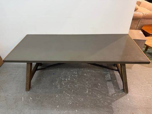 Rustic Style Metal Top/Wood Base Dining Table #2354