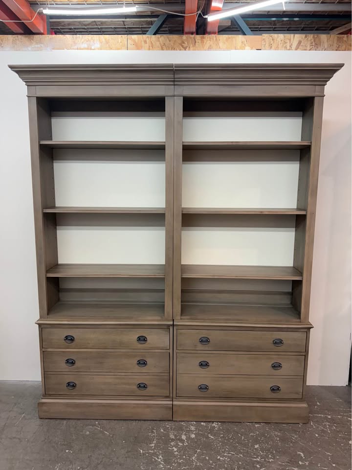 Ethan Allen Villa Double File Bookcases with Drawers #2368