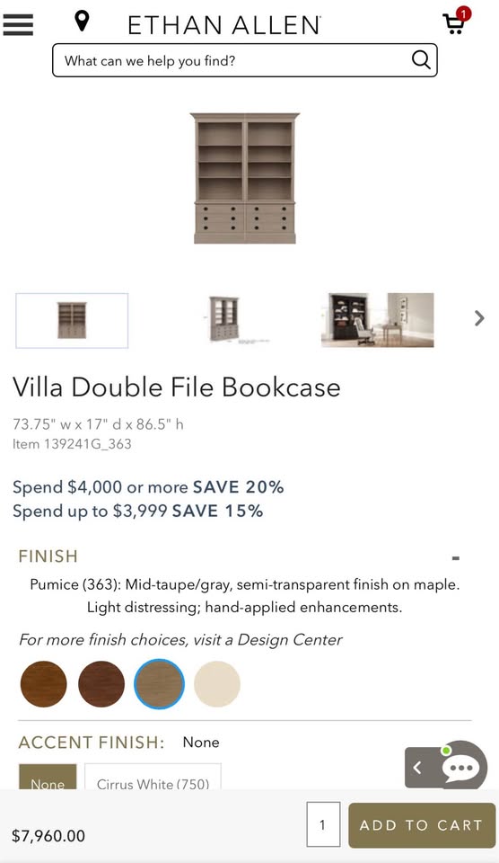 Ethan Allen Villa Double File Bookcases with Drawers #2368