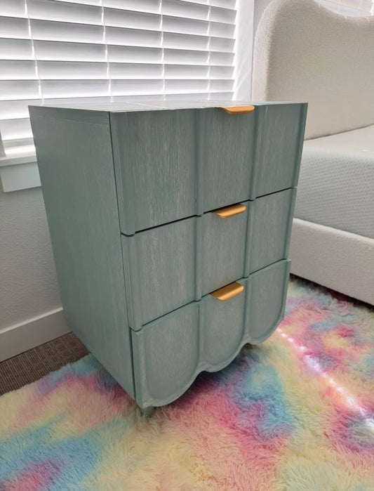 Sage Green Scalloped 3-Drawer Nightstand