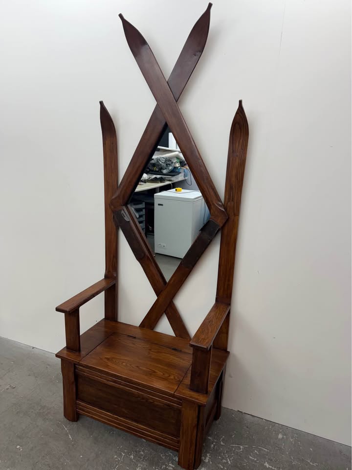 Vintage Oak Tree Hall/Mirror With Bench Storage #2453