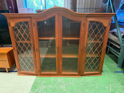 Teak Arched Top Wood Display Cabinet with Glass Doors