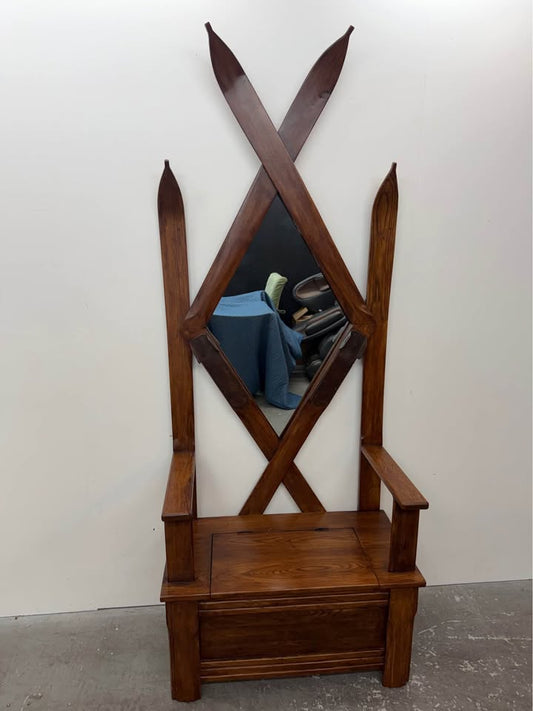 Vintage Oak Tree Hall/Mirror With Bench Storage #2453