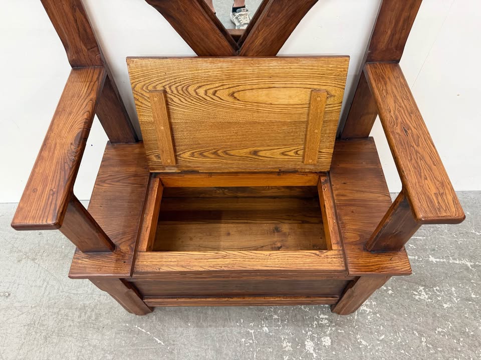 Vintage Oak Tree Hall/Mirror With Bench Storage #2453
