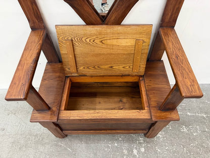 Vintage Oak Tree Hall/Mirror With Bench Storage #2453
