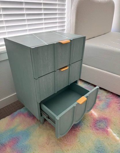 Sage Green Scalloped 3-Drawer Nightstand