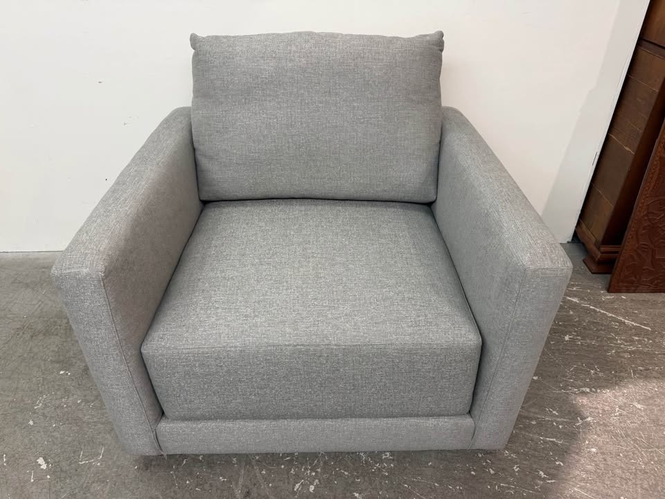 Crate & Barrel Grey Swivel Wide Armchair #2392