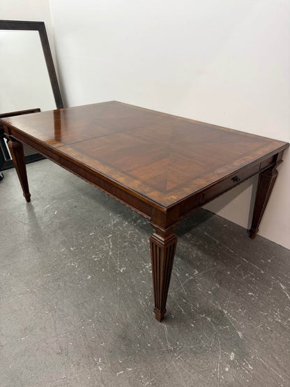 Ethan Allen Wood Parquetry Top Dining Table with Drawers and 8 Matching Chairs #2489