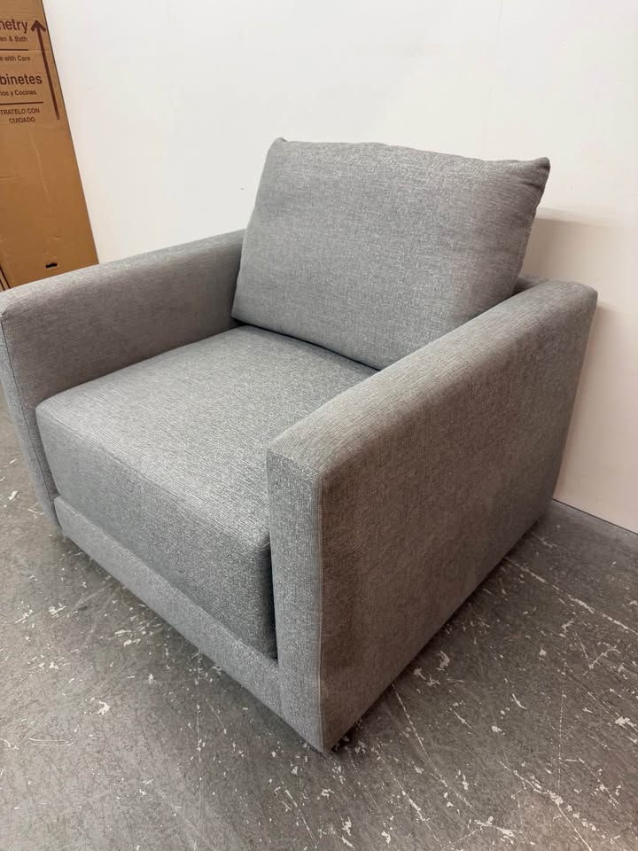 Crate & Barrel Grey Swivel Wide Armchair #2392